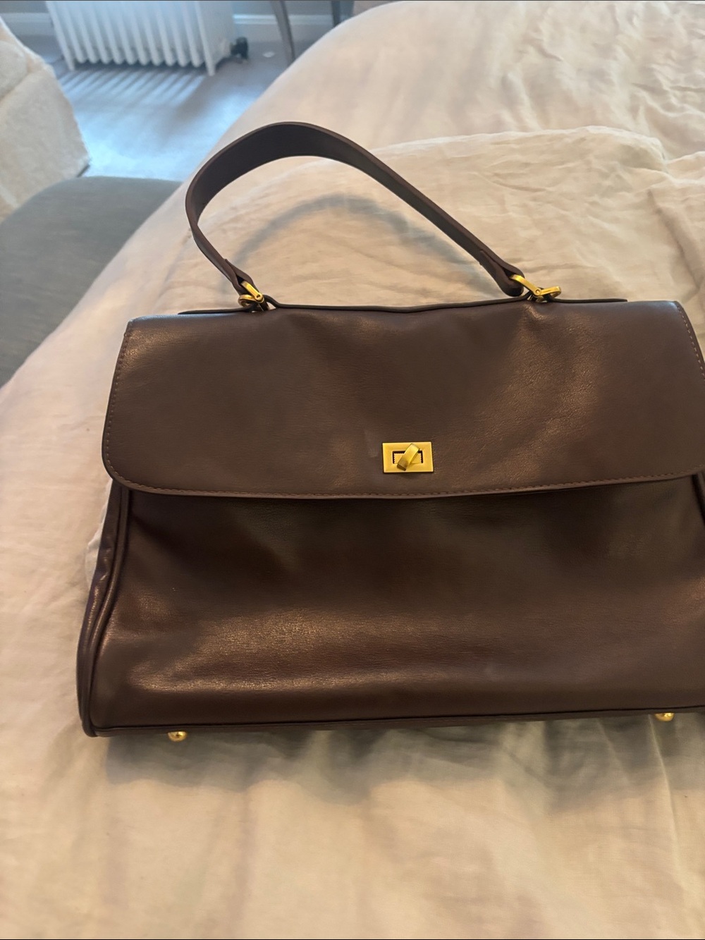 Structured Chocolate Brown Leather Satchel with Top Handle